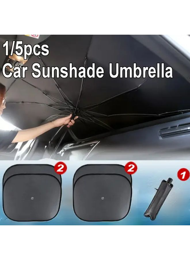 5pcs Car Windshield Sunshade Umbrella And 4 Side Window Screens Thermal Protection Universal Fit - Image 1