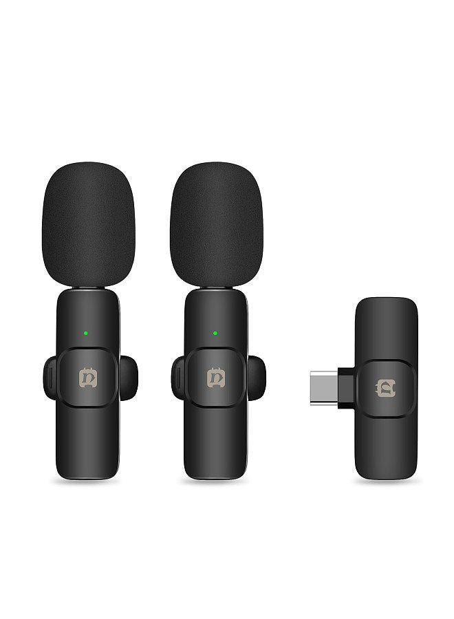 PULUZ PU3151B One-Trigger-Two Mini 2.4G Wireless Microphone System Clip-on Mic 20M Transmission Range Built-in Battery Plug-and-Play Replacement