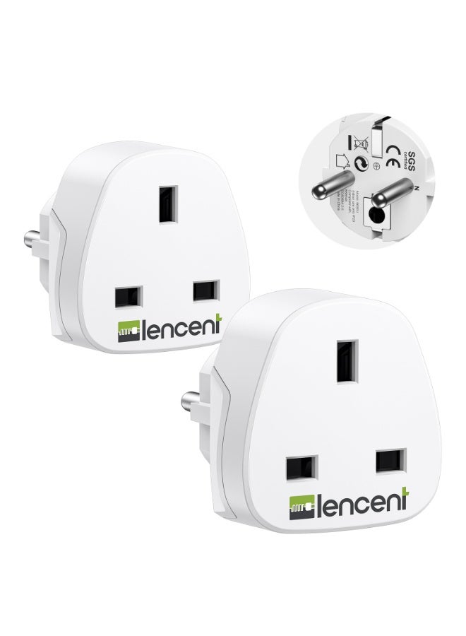 LENCENT 2Pcs UK to EU Euro Europe Plug Adapter, Grounded European Travel Adapter for Spain Germany France Portugal Greece Russia Netherlands Turkey and more (Type E/F) - Image 1