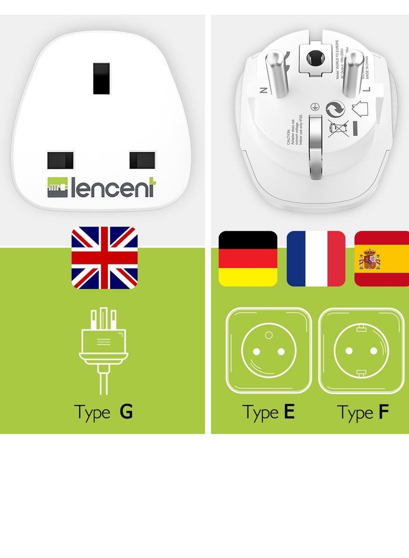 LENCENT 2Pcs UK to EU Euro Europe Plug Adapter, Grounded European Travel Adapter for Spain Germany France Portugal Greece Russia Netherlands Turkey and more (Type E/F) - Image 5