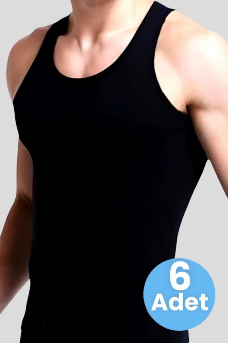 Tezzgelsin Men's Black Cotton 6-Piece Undershirt - Image 1