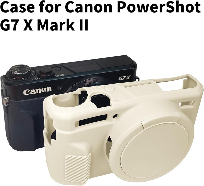 إيزي هود حقيبة G7X2، حقيبة كاميرا لـ Canon G7 X Mark II، غطاء حماية من السيليكون الناعم مع غطاء عدسة قابل للإزالة لكاميرا Powershot G7X Mark II DSLR - بيج - Image 2