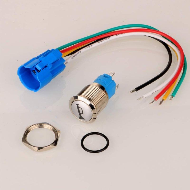 Gebildet مفتاح معدني مقاوم للماء مع ضوء LED أحمر من Gebildet، جهد 12V-24V/5A، قطر 16 مم، مع توصيل مسبق، زر ضغط مؤقت لمكبر الصوت للسيارة والقارب جودة عالمية اقتصادية موثوقة - Image 2