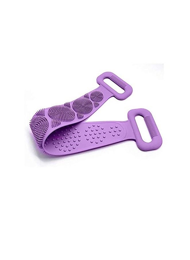 AS SEEN ON TV Bath Body Scrubber Belt Dual Side Massage Silicone Brush Purple - Image 1