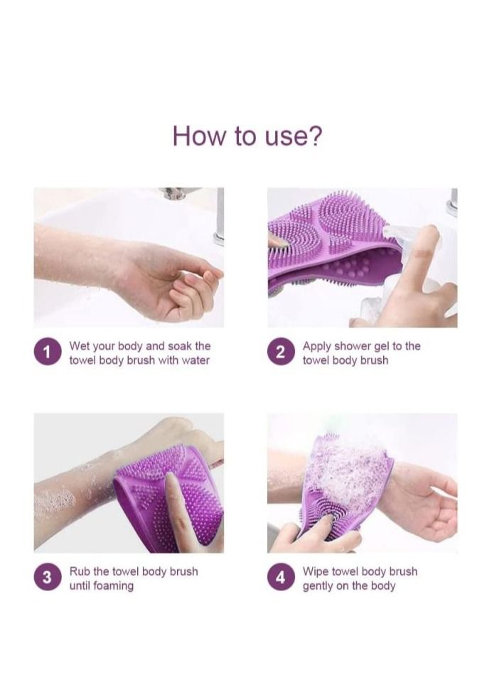 AS SEEN ON TV Bath Body Scrubber Belt Dual Side Massage Silicone Brush Purple - Image 3