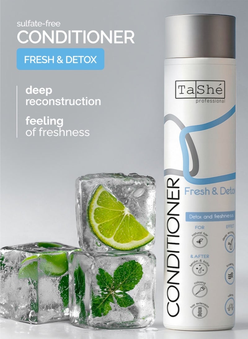 تاش بلسم شعر فلاريو "FRESH & DETOX" بحجم 300 مل، ترميم عميق وعناية لطيفة، يحمي الشعر من العوامل الخارجية الضارة، يمنح نعومة وحجماً للشعر، مناسب لجميع أنواع الشعر من TaShe Professional - Image 1
