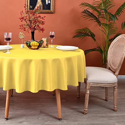 MEANMOY Yellow 210 GSM Water  Stain Resistant Round Tablecloth for Circle Table  Solid Small 48 Inch Table Cloth Cover in Wrinkle Free Durable Washable Polyester Fabric for Wedding Party Banquet