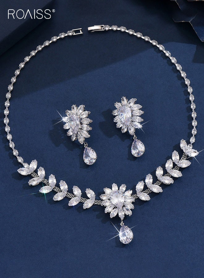 رويس مجموعة مجوهرات نسائية من القلائد والأقراط على شكل مخلب من الزركون، سلسلة الترقوة الفاخرة والخفيفة، هدية لحفلات الزفاف - Image 5