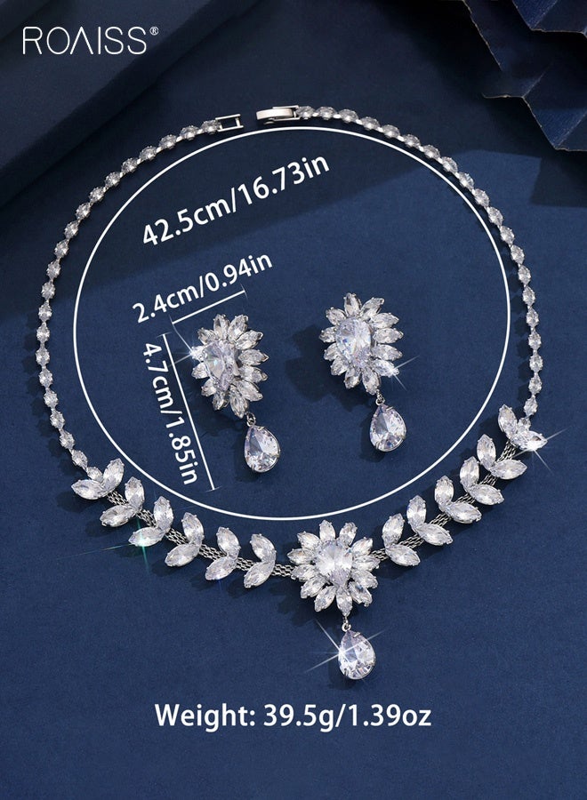 رويس مجموعة مجوهرات نسائية من القلائد والأقراط على شكل مخلب من الزركون، سلسلة الترقوة الفاخرة والخفيفة، هدية لحفلات الزفاف - Image 2