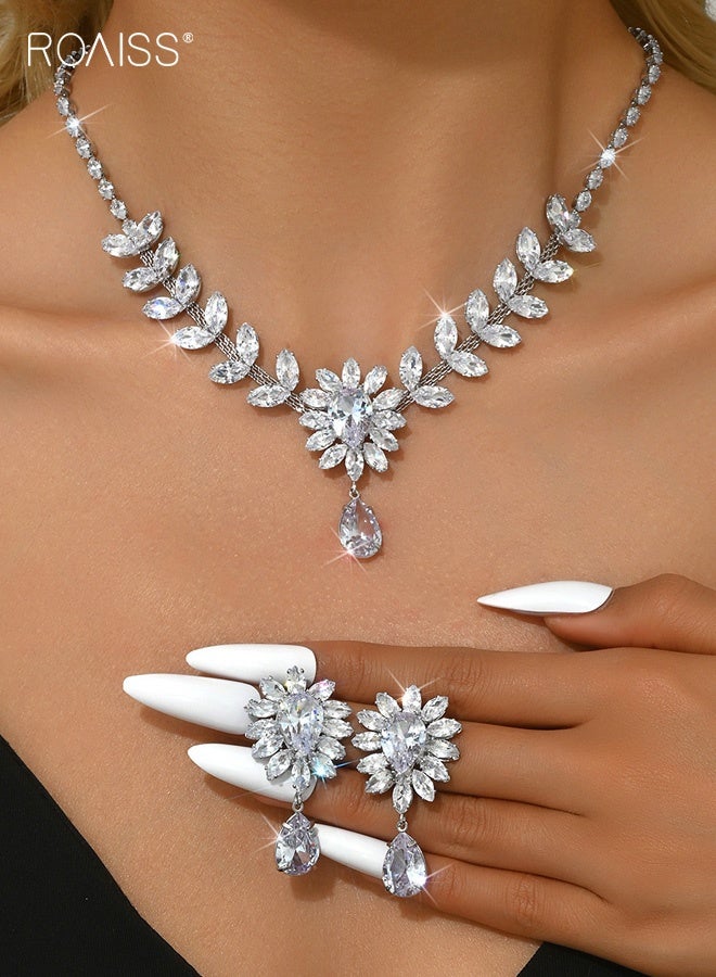 رويس مجموعة مجوهرات نسائية من القلائد والأقراط على شكل مخلب من الزركون، سلسلة الترقوة الفاخرة والخفيفة، هدية لحفلات الزفاف - Image 1