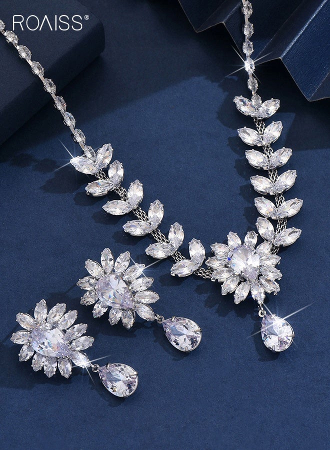 رويس مجموعة مجوهرات نسائية من القلائد والأقراط على شكل مخلب من الزركون، سلسلة الترقوة الفاخرة والخفيفة، هدية لحفلات الزفاف - Image 3