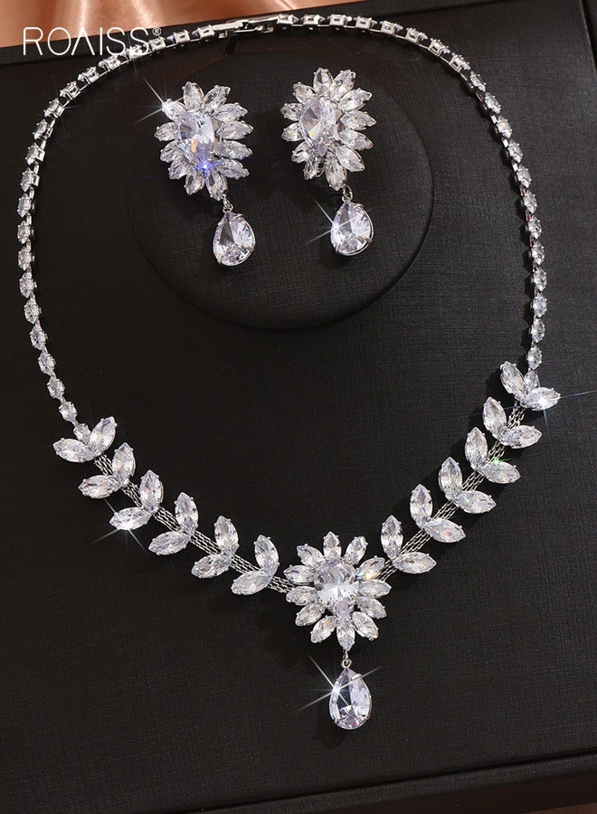 رويس مجموعة مجوهرات نسائية من القلائد والأقراط على شكل مخلب من الزركون، سلسلة الترقوة الفاخرة والخفيفة، هدية لحفلات الزفاف - Image 4