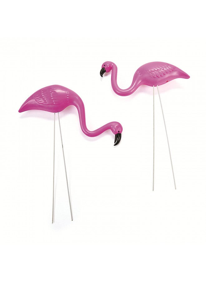 Fun Express Mini Pink Flamingo Lawn Ornaments (2 Pieces, 8" with 12" Stakes) Lawn Decor, Unique and Quirky Home Decor & Gifts, Party Decorations - Image 1