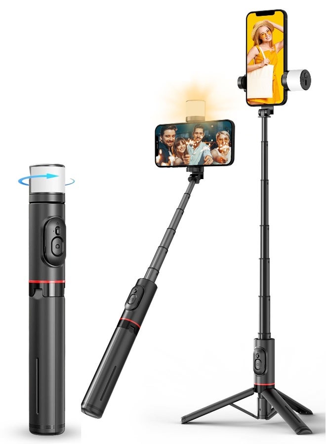 Selfie Tripod Stick with Light, XQOOPS Phone Holder Lightweight Tripod Stand, Remote Control Stable Stand Extendable Tripod Camera Phone Holder for Tiktok Vlog Youtuber Video Recording - Image 1