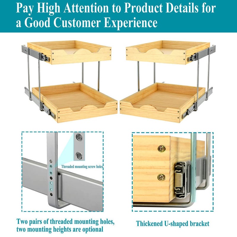 OCG 2 Tier Pull Out Drawers For Cabinets, Double Tier Slide out Wood Cabinet Organizer, Pull Out Shelves for Base Cabinet Organization in Kitchen, Pantry, Bathroom - Image 3