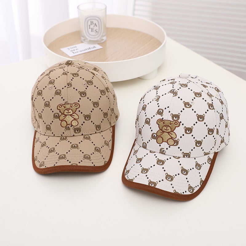 Spring and Summer male and female baby sun hat boys and girls embroidered bear baseball cap Korean handsome children sun hat Khaki - Image 2