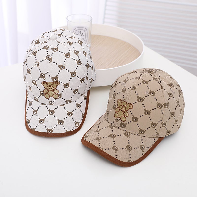 Spring and Summer male and female baby sun hat boys and girls embroidered bear baseball cap Korean handsome children sun hat Khaki - Image 4