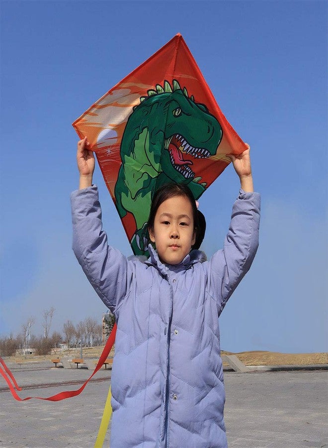 Honbo [2 Pack] Diamond Kites Dinasour+Unicorn Eddy Kite for Children, Wonderful Beginner Kites for 3 Years up, 60x70cm with 2x300cm Long Tails, Kite Handle, 60m String and Swivel incloud - Image 2