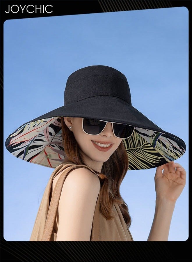 Joychic قبعة صيد نسائية جديدة بأسلوب صيفي مضادة للأشعة فوق البنفسجية مع حافة موسعة لحماية من الشمس قابلة للعكس وقابلة للطي للسفر للشاطئ والأنشطة الخارجية - Image 1