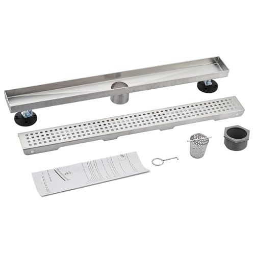 AVSIILE Linear Shower Floor Drain, Brushed Nickel 18 Inch 304 Stainless Steel Bathroom Drains Kit, Long Rectangular Shower Trench Drain with Square Pattern Drain Cover & Hair Catcher - Image 2