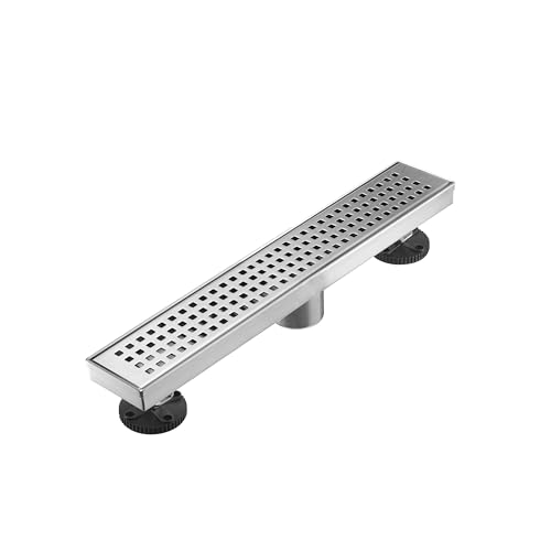 AVSIILE Linear Shower Floor Drain, Brushed Nickel 18 Inch 304 Stainless Steel Bathroom Drains Kit, Long Rectangular Shower Trench Drain with Square Pattern Drain Cover & Hair Catcher - Image 1