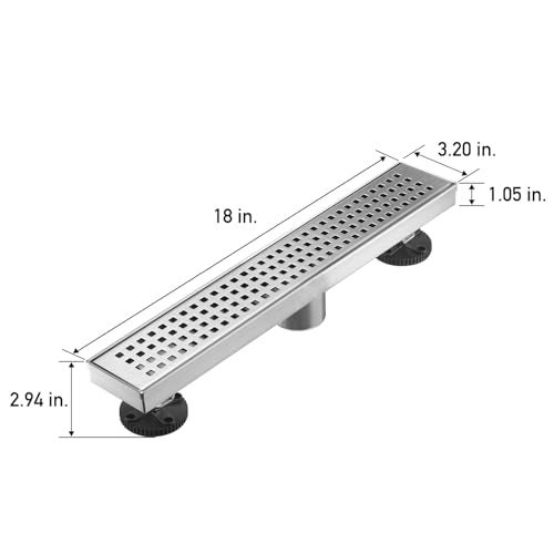 AVSIILE Linear Shower Floor Drain, Brushed Nickel 18 Inch 304 Stainless Steel Bathroom Drains Kit, Long Rectangular Shower Trench Drain with Square Pattern Drain Cover & Hair Catcher - Image 5