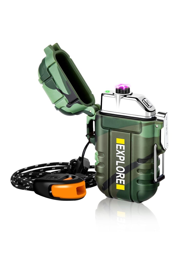 LCFUN Gifts for Men Dad Him, Electric Lighter USB Rechargeable Arc Plasma Lighter Waterproof Camping Lighter Tactical EDC Gear Survival Equipment (Camouflage)  - Image 1