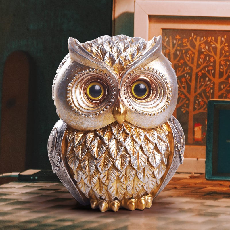 Artpaul ديكورات البومة من Artpaul للمنزل، ديكور البومة الصغيرة، تماثيل الرف، ديكور المنزل، المكتب، غرفة المعيشة، هدايا عيد الميلاد (ذهبي) - Image 2