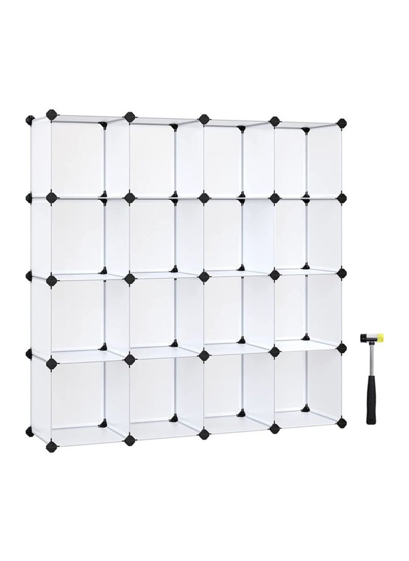 SONGMICS White LPC44L Modern 16 Piece Plastic Cube Storage, For Living Room, Bed Room, Wardrobes, Kitchen (123x31x123cm)