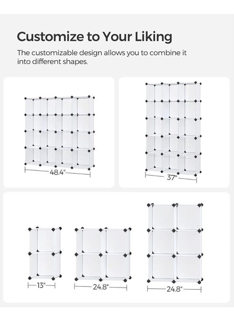 SONGMICS White LPC44L Modern 16 Piece Plastic Cube Storage, For Living Room, Bed Room, Wardrobes, Kitchen (123x31x123cm)