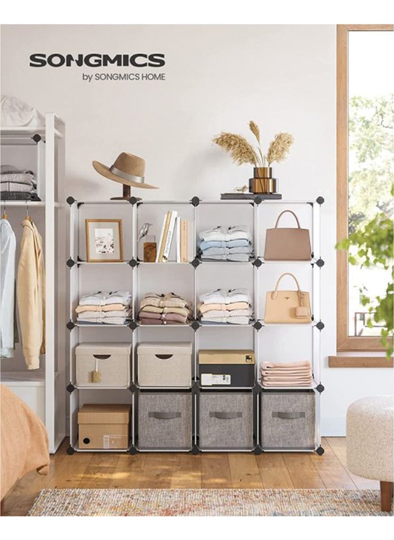 SONGMICS White LPC44L Modern 16 Piece Plastic Cube Storage, For Living Room, Bed Room, Wardrobes, Kitchen (123x31x123cm)