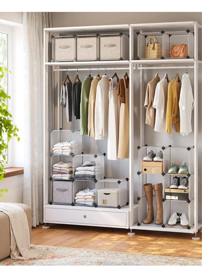 SONGMICS White LPC44L Modern 16 Piece Plastic Cube Storage, For Living Room, Bed Room, Wardrobes, Kitchen (123x31x123cm)