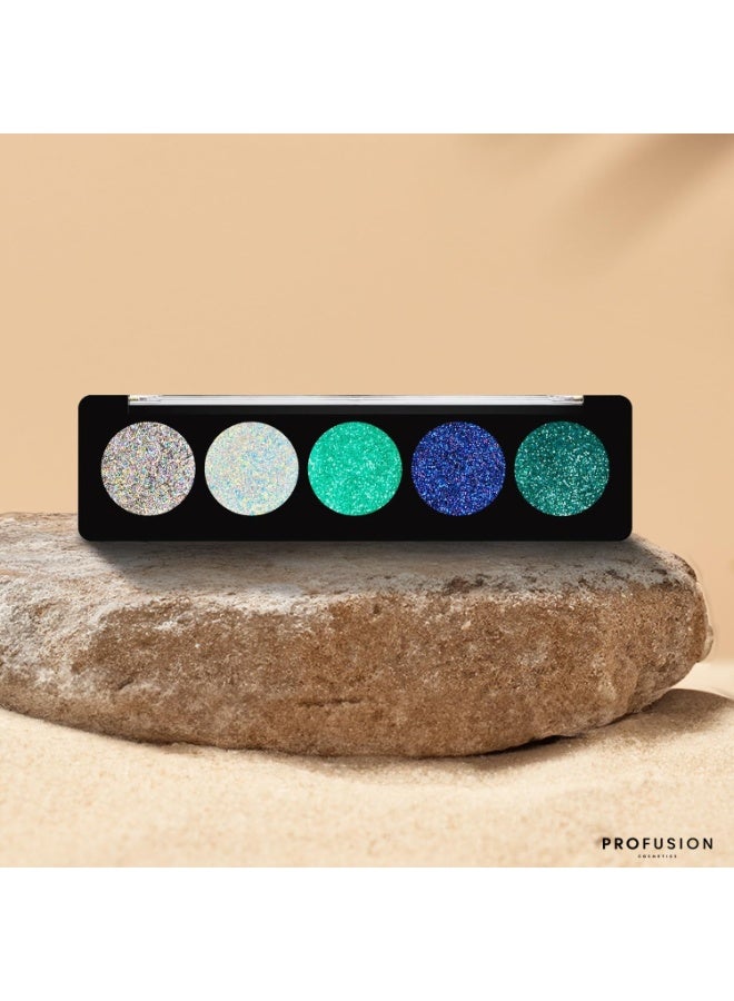 Profusion Cosmetics Glitter Eye Shadow Palette, 5 Shades of Gems - Aqua Gems (4.5g) - Image 4