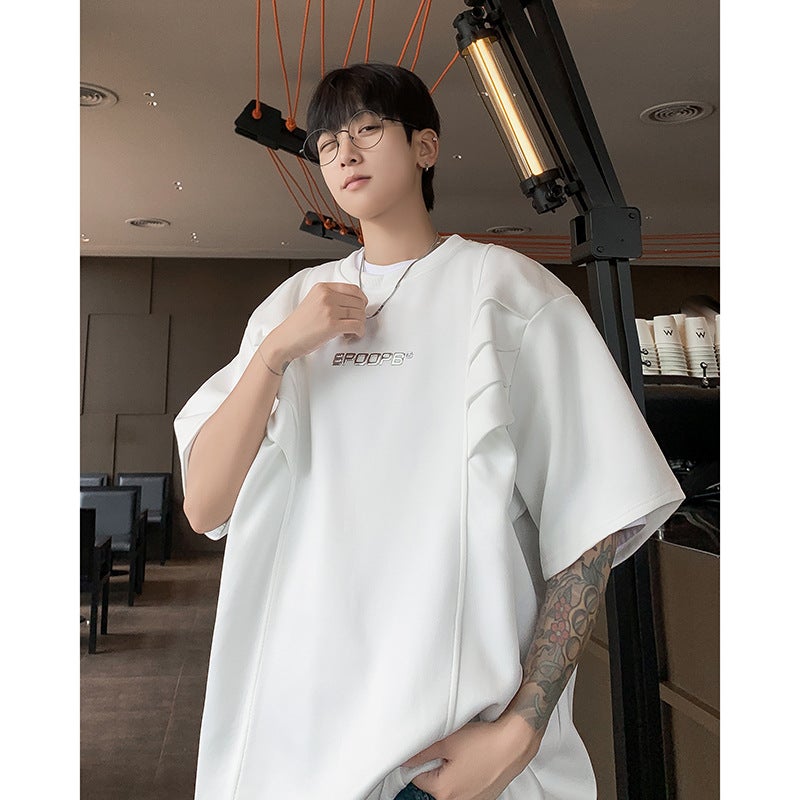 High Street Original Niche Design Multi-Level Structure Shoulder Pad Short Sleeve Simple All-Match Men'S And Women'S Casual T-Shirt - Image 3
