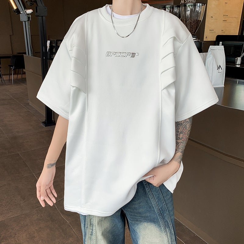 High Street Original Niche Design Multi-Level Structure Shoulder Pad Short Sleeve Simple All-Match Men'S And Women'S Casual T-Shirt - Image 2