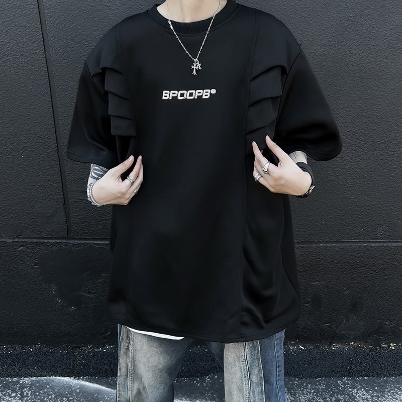 High Street Original Niche Design Multi-Level Structure Shoulder Pad Short Sleeve Simple All-Match Men'S And Women'S Casual T-Shirt - Image 5