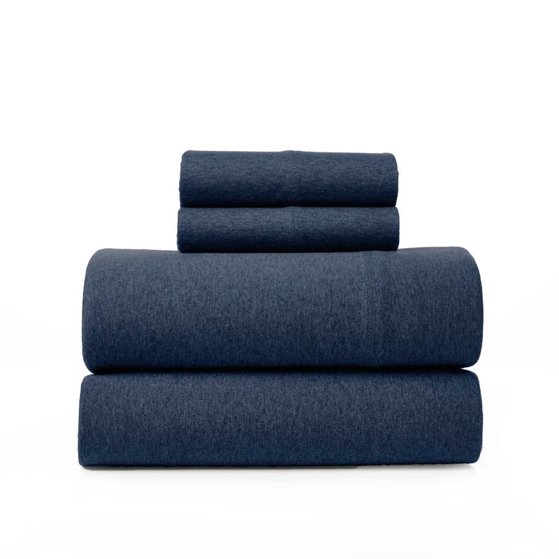 BED INC Road Trip America Jersey Sheets Set - Cotton 4 Pieces King Set - T-Shirt Soft Knit Stretchy Bed Sheets - All Seasonal and Deep Pockets - Certified by Oeko-TEX (Navy Blue  King)  - Image 1