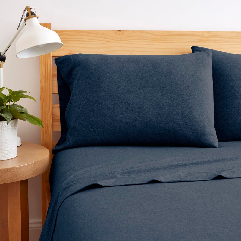 BED INC Road Trip America Jersey Sheets Set - Cotton 4 Pieces King Set - T-Shirt Soft Knit Stretchy Bed Sheets - All Seasonal and Deep Pockets - Certified by Oeko-TEX (Navy Blue  King)  - Image 2