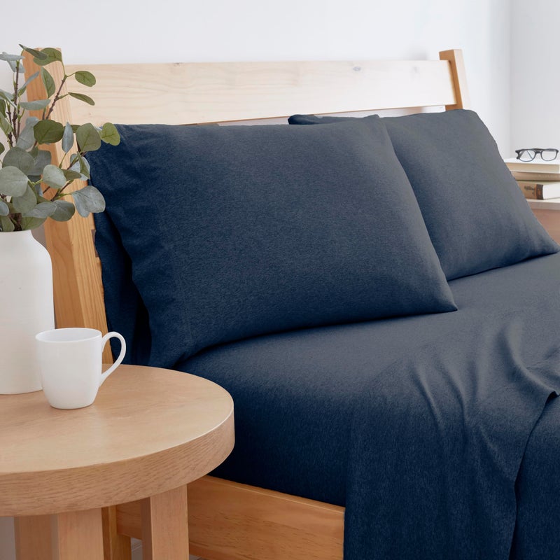 BED INC Road Trip America Jersey Sheets Set - Cotton 4 Pieces King Set - T-Shirt Soft Knit Stretchy Bed Sheets - All Seasonal and Deep Pockets - Certified by Oeko-TEX (Navy Blue  King)  - Image 3