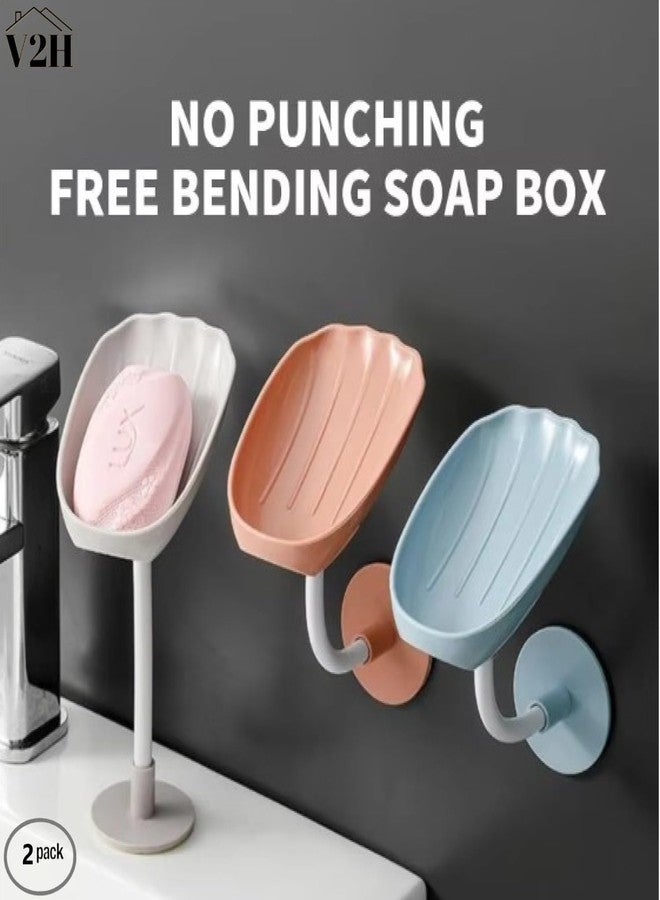 V2H Plastic Wall Mounted Soap Holder for Bathroom, Non-Drill Wall Mount Magic Sticker Self Adhesive Soap Stand for Bathroom with Flexible Rod (Set of 2) - Image 2