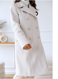Loquat New Women's Fashion Simple Long Sleeve Lapel Button Wool Overcoat  - Image 2