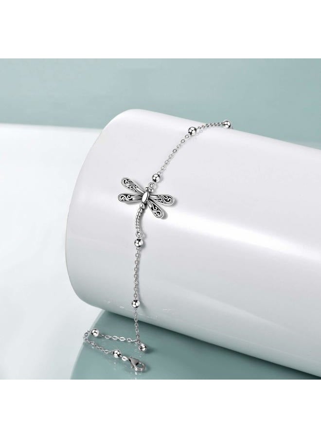 ONEFINITY Beads Anklet Sterling Silver Dragonfly/Sunflower/Sloth/Butterfly Ankle Bracelets Jewelry for Women Girls Gifts, Sterling Silver - Image 3