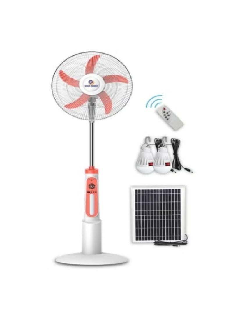 مروحة تعمل بالطاقة الشمسية مع جهاز تحكم عن بعد، مع لوح طاقة شمسية و2 مصباح LED، مزودة ببطارية عملاقة ومنفذ USB لشحن الهاتف ومختلف الاجهزة - Image 1