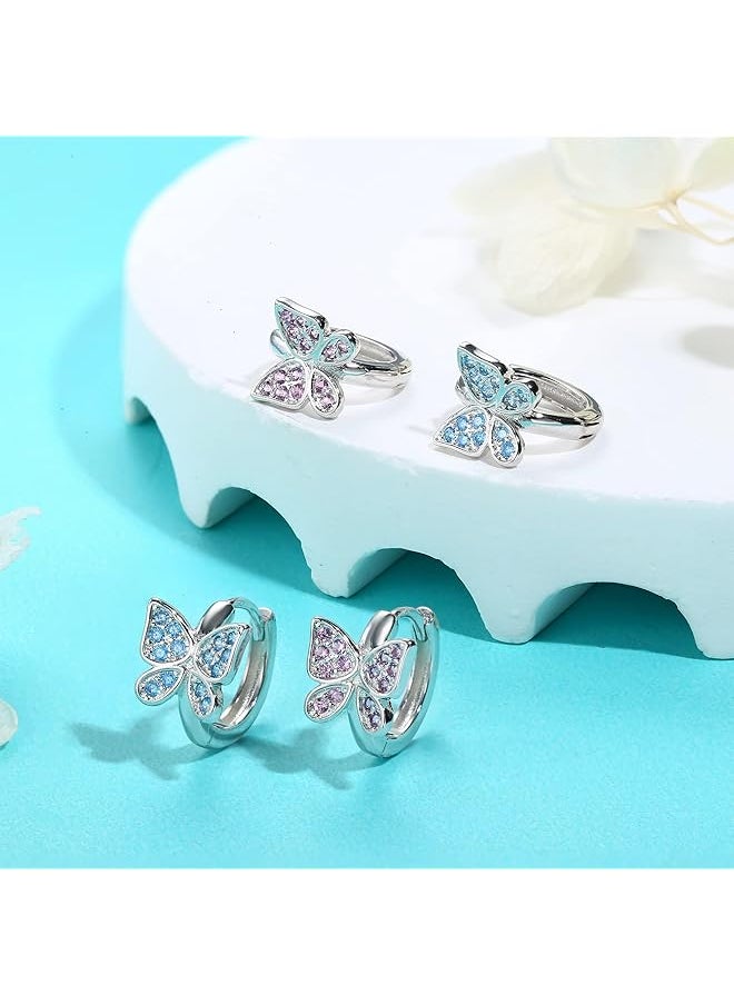 Besteel - S925 Sterling Silver Post Butterfly Earrings Cubic Zirconia Butterfly Huggie Hoop Earrings Tiny Earrings For Women Teen Girls Sleeper Small Hoop Earrings - Image 1