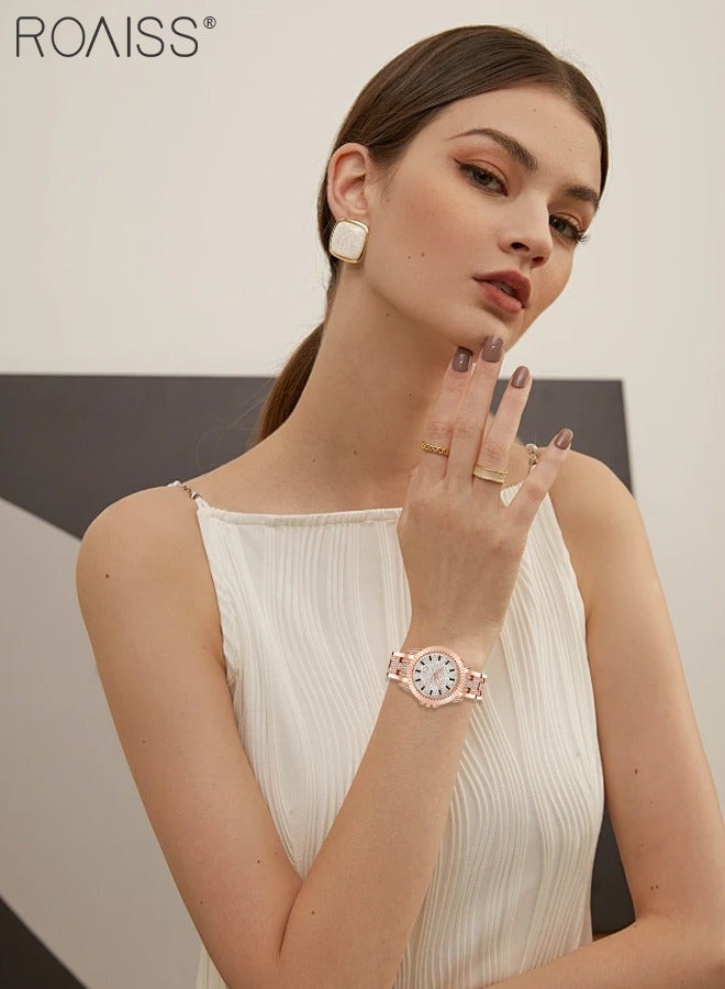 roaiss Steel Strap Quartz Watch for Women Analog Display Round Dial with Rhinestones Decoration Waterproof Luxurious Wristwatch as Gift for Ladies - Image 2