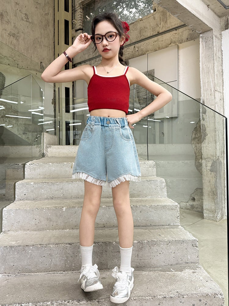 Girls Shorts Summer Kidsren'S Summer Thin Jeans Medium And Large Kidsren'S Casual Pants For Little Girls - Image 5