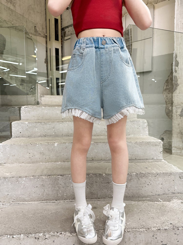 Girls Shorts Summer Kidsren'S Summer Thin Jeans Medium And Large Kidsren'S Casual Pants For Little Girls - Image 4