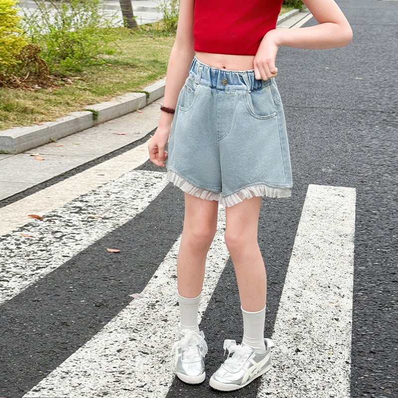 Girls Shorts Summer Kidsren'S Summer Thin Jeans Medium And Large Kidsren'S Casual Pants For Little Girls - Image 1