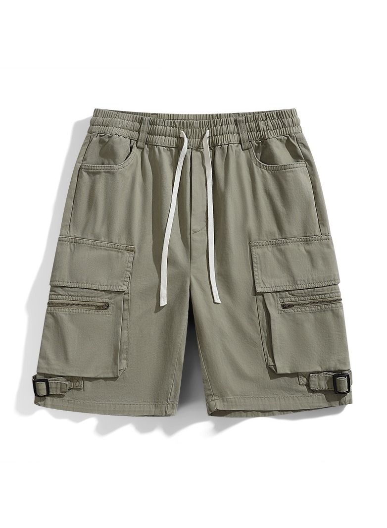 Loquat Men/ Women's Multi Pocket Work Shorts Khaki  - Image 1