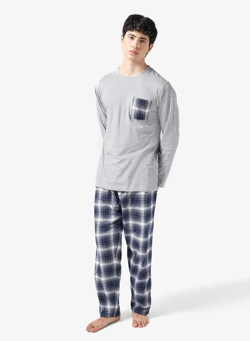 Seventy Five Printed Long Sleeve T-Shirt And Checked Pyjamas Set